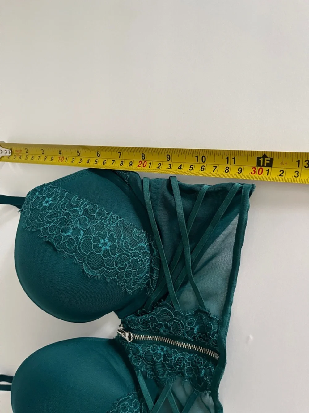 La SENZA Beyond Sexy Floral Lace+Mesh Demi Cup Bustier Bra in Emerald Green 34C - Picture 3 of 11